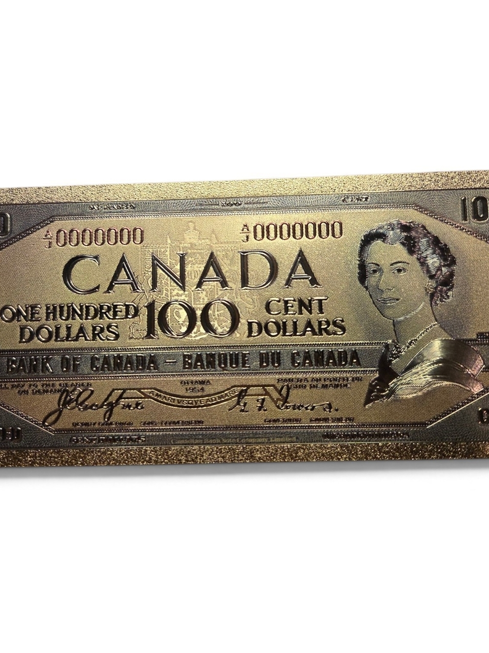 Gold Plated Canadian $100 Dollar from the 1954 series
